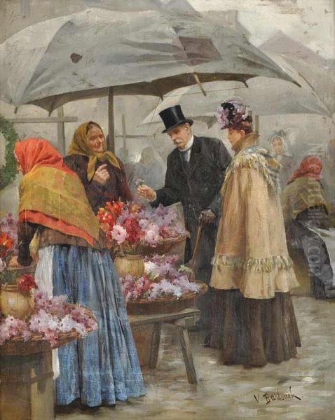 In The Flower Market Oil Painting by Vojtich Bartonik