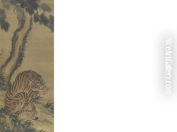 Tiger Oil Painting by Hirashima Jakuyu