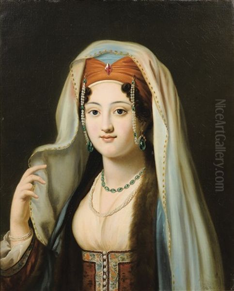 Jeune Femme En Habit Traditionnel Ottoman Oil Painting by Charles Francois Jalabert