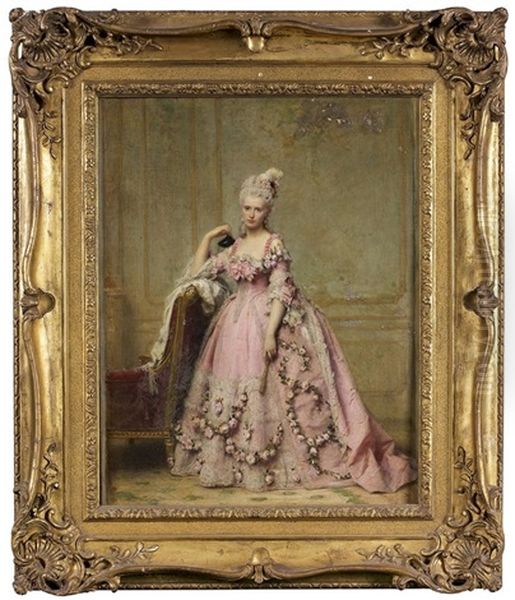 Portrait De Marie De Luppe (1834-1907), Marquise De Pomereu D'aligre En Tenue De Bal Oil Painting by Charles Francois Jalabert