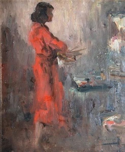 Sarah Cohen A La Robe Rouge Oil Painting by Armand Gustave Gerard Jamar