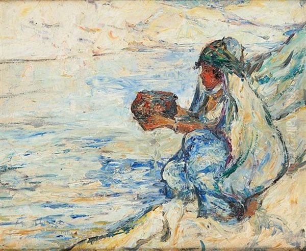 Jeune Orientale Au Bord Du Cours D'eau Oil Painting by Armand Gustave Gerard Jamar