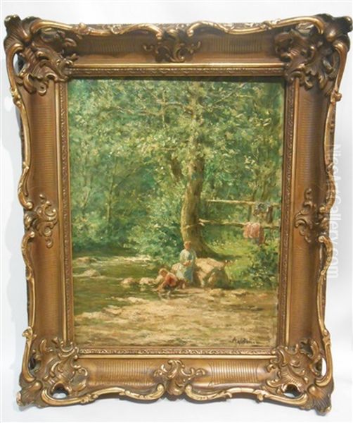 Enfants Au Bord De La Riviere Oil Painting by Armand Gustave Gerard Jamar