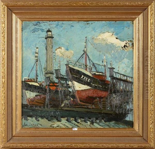 Chantier Naval Au Port De Zeebruges Oil Painting by Armand Gustave Gerard Jamar