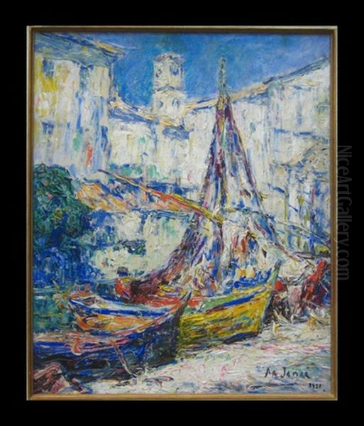 Barques Aux Martigues Oil Painting by Armand Gustave Gerard Jamar