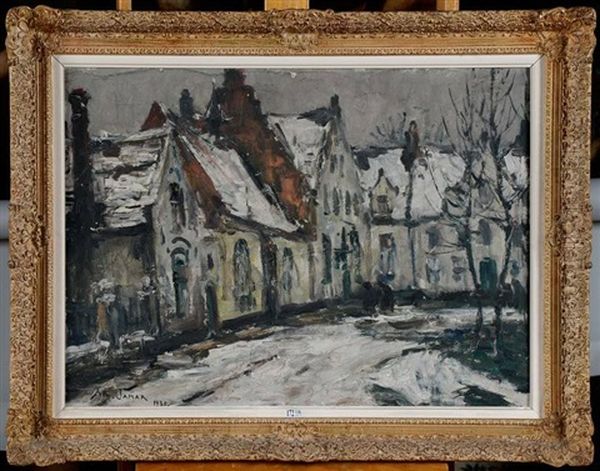 Coin D'un Beguinage Anime Sous La Neige Oil Painting by Armand Gustave Gerard Jamar