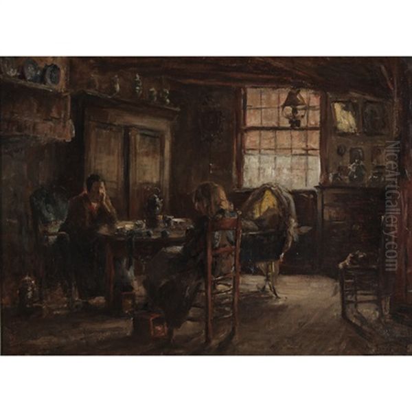 A Mother And Her Children In A Cottage Interior Oil Painting by Armand Gustave Gerard Jamar