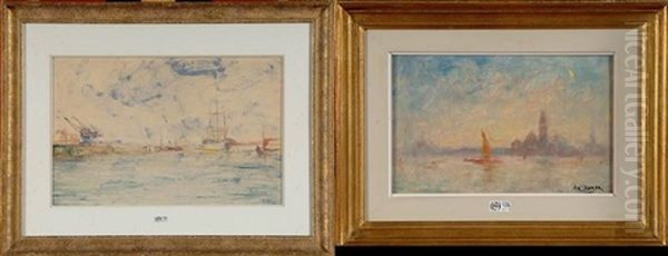 Vue De Venise (+ Vue D'un Port; 2 Works) Oil Painting by Armand Gustave Gerard Jamar