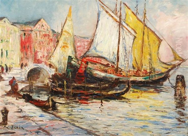 Barques De Dalmatie A Venise Oil Painting by Armand Gustave Gerard Jamar