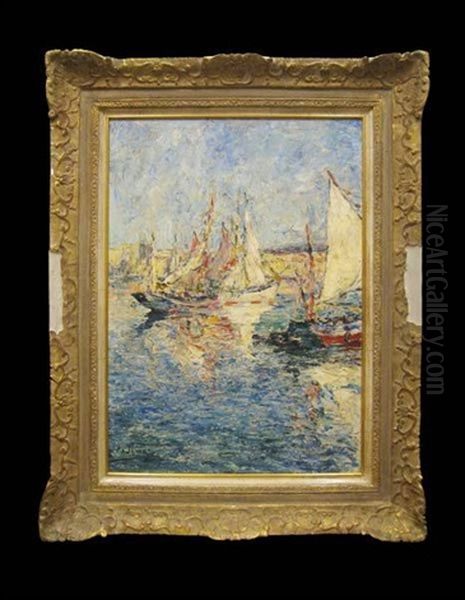 Bateaux A Venise Oil Painting by Armand Gustave Gerard Jamar