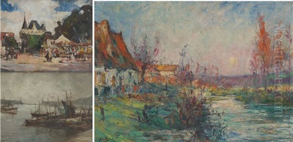 Campagne (+ 2 Others, Various Sizes; 3 Works) Oil Painting by Armand Gustave Gerard Jamar