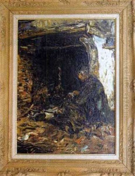 Breton Devant La Cheminee Oil Painting by Armand Gustave Gerard Jamar