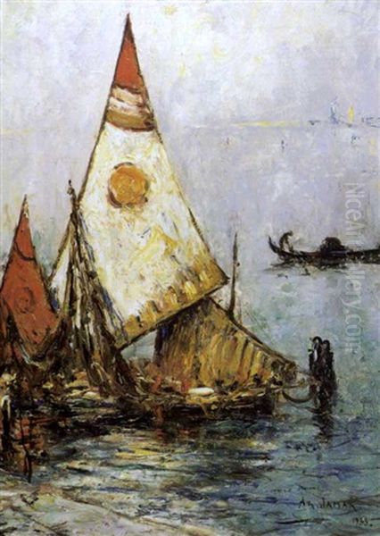 Boten In De Lagune Van Venetie Oil Painting by Armand Gustave Gerard Jamar