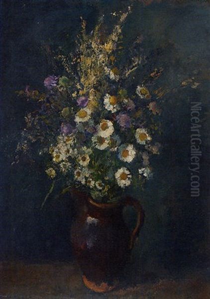 Summer Flowers In An Earthenware Jug Oil Painting by Armand Gustave Gerard Jamar