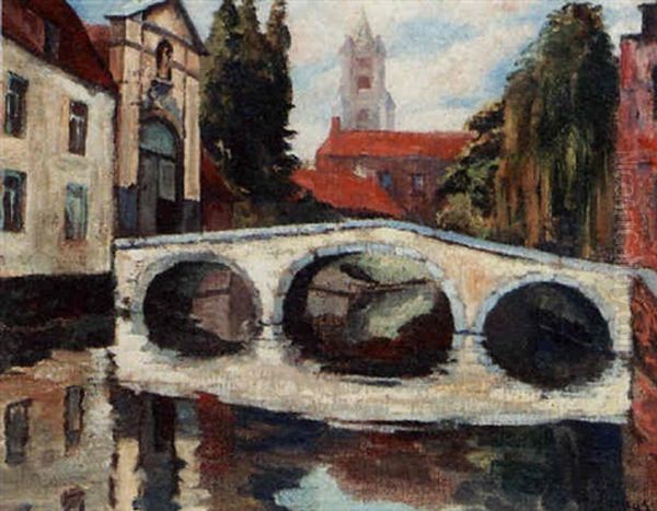 Pont Sur Le Dyver-brugge Oil Painting by Armand Gustave Gerard Jamar