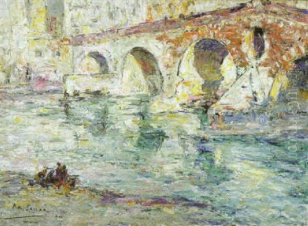 Ponte Della Pietra, Verone Oil Painting by Armand Gustave Gerard Jamar