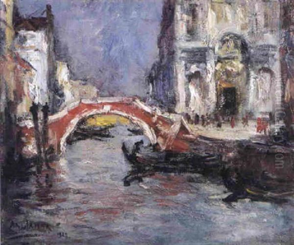 Rode Brug Aan De Scuola Grande Di San Marco Te Venitie Oil Painting by Armand Gustave Gerard Jamar