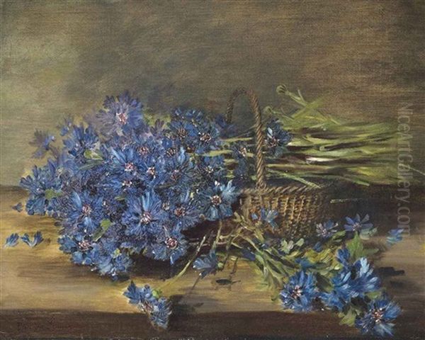 Cornflowers In A Basket Oil Painting by Pauline Jamar