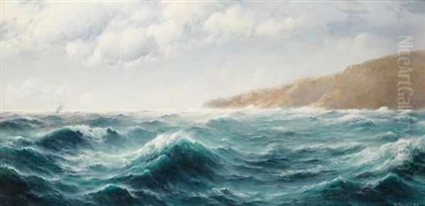 Storm Off The Cornish Coast Oil Painting by David James