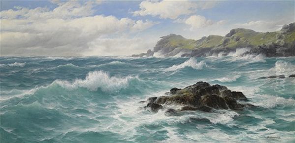 Waves Off The Cornish Coast Oil Painting by David James