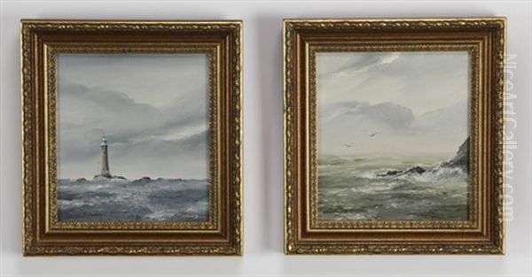 English Coatal Scenes (pair) Oil Painting by David James