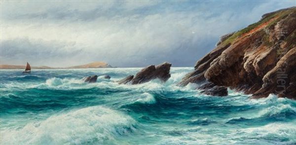 Porth Point, Newquay Bay, Cornwall, 1890 Oil Painting by David James