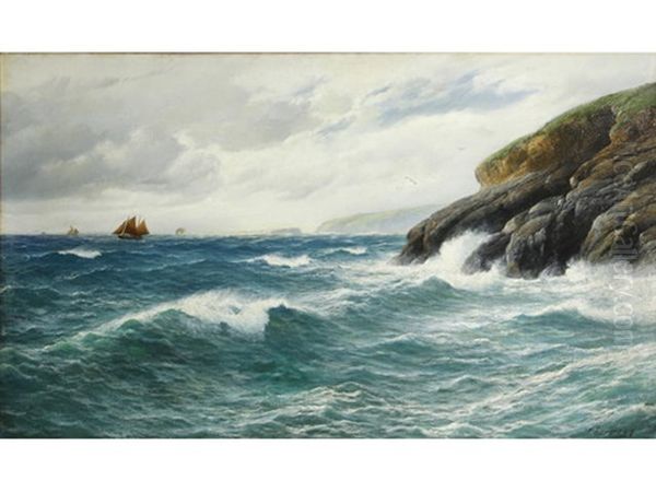 A View Of A Rocky Coastline Oil Painting by David James