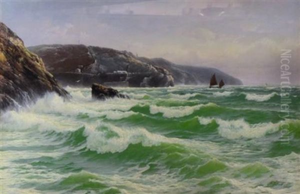 Tide Coming In, St. Agnes Bay Cornwall Oil Painting by David James