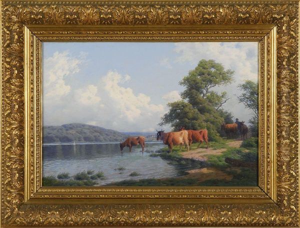 Cattle By The Riverside Oil Painting by Carl Frederick Bartsch