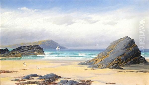 Low Tide In A Cornish Bay Oil Painting by David James