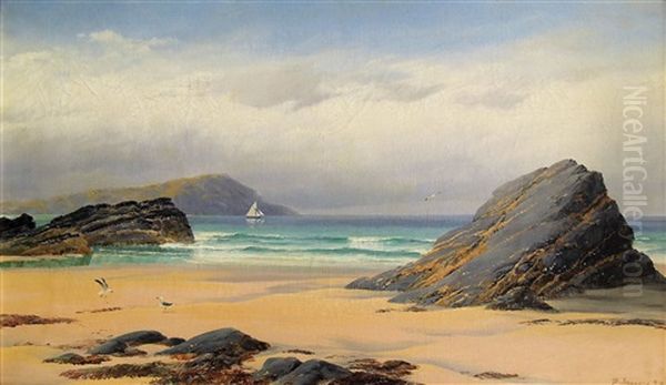 Low Tide In A Cornish Bay Oil Painting by David James