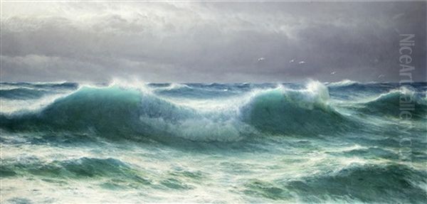 A North Easter Off The Cornish Coast Oil Painting by David James