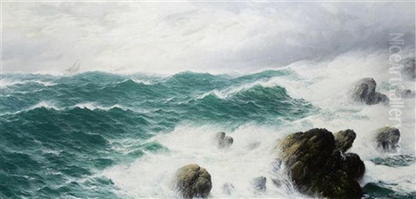 Breakers On A Rocky Shore Oil Painting by David James