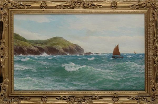 A Small Sailing Boat Entering A Cove Oil Painting by David James