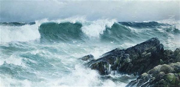 Lashing Waters Of The Atlantic Oil Painting by David James