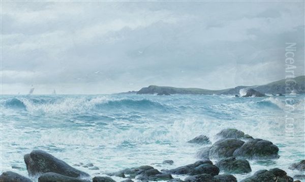 Porthcressa Bay, Scilly; A Ground Swell (2 Works) Oil Painting by David James