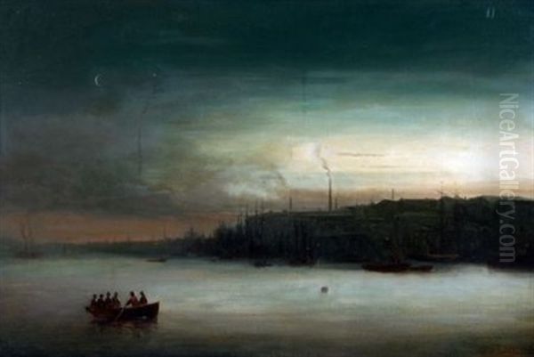 The Port Of London By Moonlight Oil Painting by David James