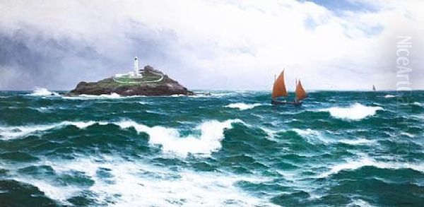 Godrevey Lighthouse, St. Ives Bay, Cornwall Oil Painting by David James