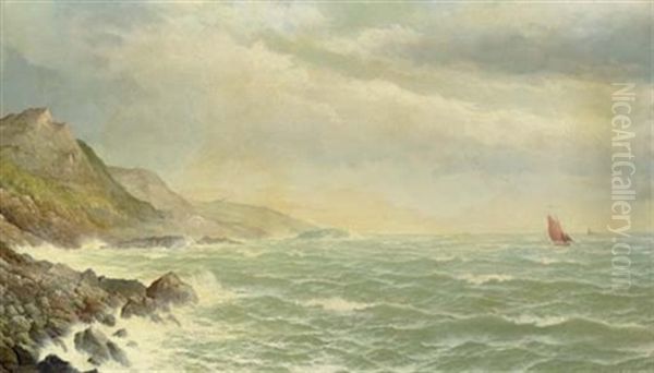 Sailing Off A Rocky Coast Oil Painting by David James