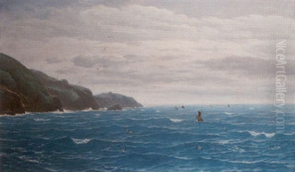 A Fishing Fleet Off The Coast Oil Painting by David James