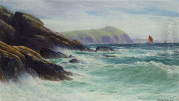 Tide Coming In, Cornish Coast Oil Painting by David James