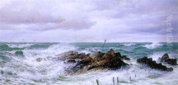 Waves Crashing Into The Rocks Oil Painting by David James