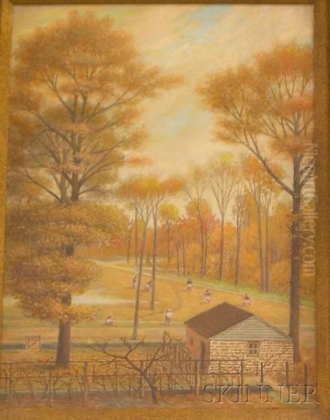 Autumn Park Scene Oil Painting by Ernst L. Bartsch