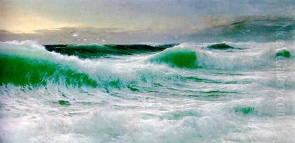 Heavy Sea Off The Cornish Evening Oil Painting by David James