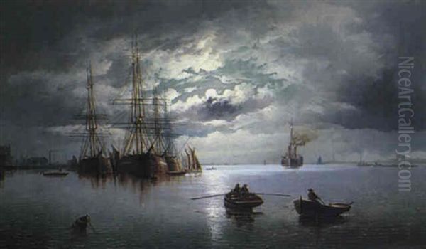 Evening In The Harbour Oil Painting by David James