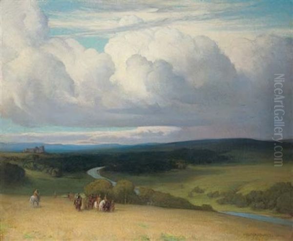 The Raiders - A Border Landscape Oil Painting by Walter John James