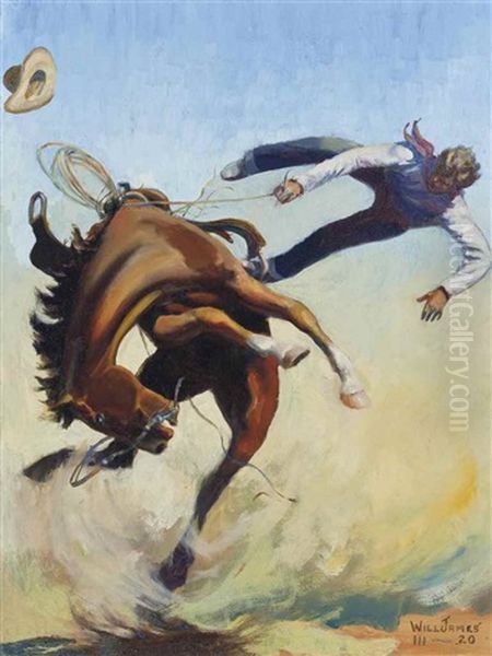 Wild Bronco Oil Painting by William R. (Will) James