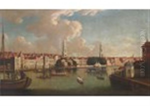 View Of The Thames, London With The Savoy Palace, Savoy Church, Somerset House, And The Spires Of St. Mary-le-strand And St. Clement Danes Oil Painting by William James