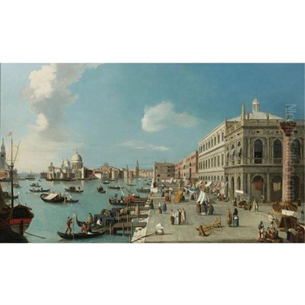 The Molo, Venice: Looking West Towards The Dogana And Santa Maria Della Salute, The Biblioteca Marciana Right Oil Painting by William James