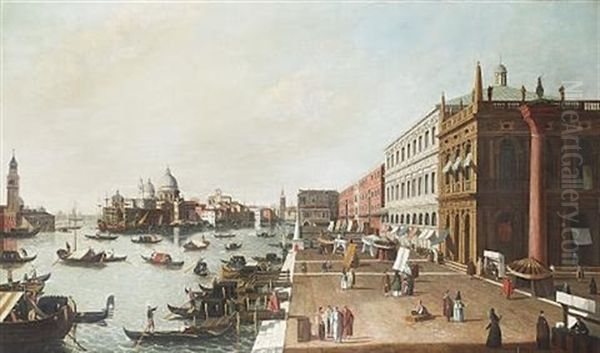 The Riva Degli Schiavoni Looking Towards The Punta Della Dogana And Santa Maria Della Salute Oil Painting by William James